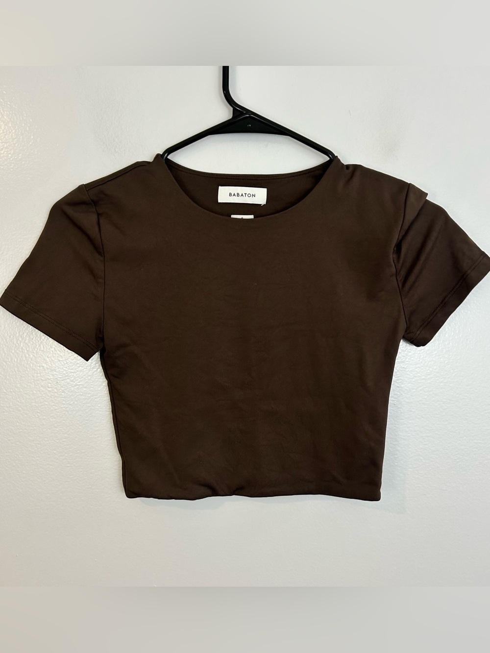 Babaton Aritzia Dark Brown Short Sleeve Cropped Top Small